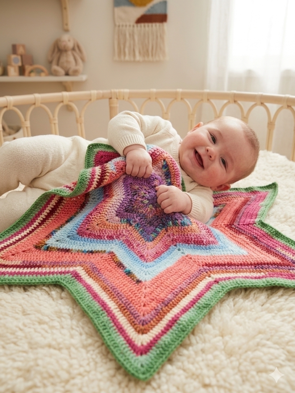 Soft Star-Shaped Crochet Baby Blanket - Multi Color